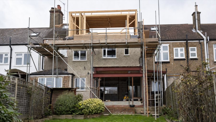 Loft conversion scaffold with dormer