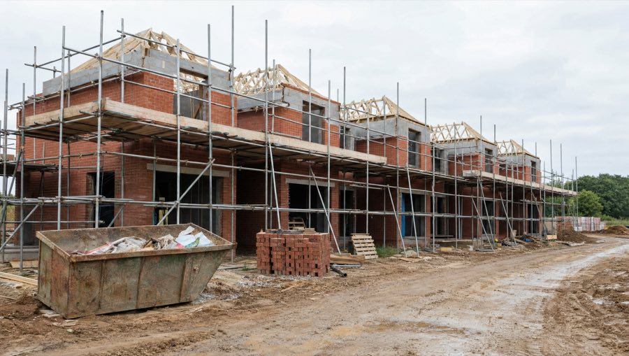 Small new build site with scaffolding